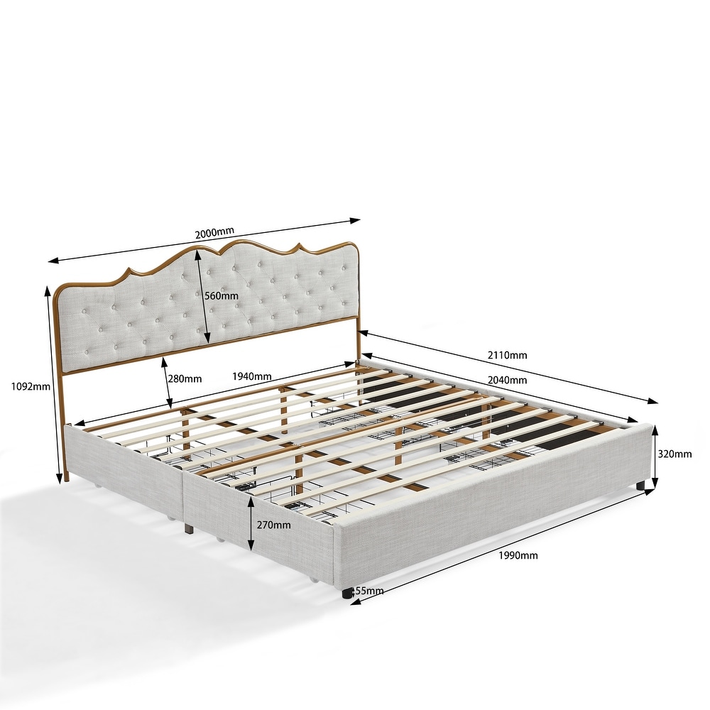 Metal frame sleeping bed with four storage drawer