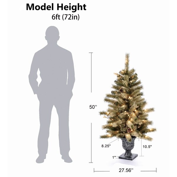 4Ft PreLit LED Artificial Flocked Pine Christmas Tree Potted (Set of 2)