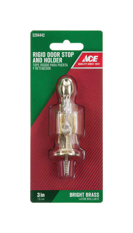 Ace 3 in. W Metal Bright Gold Rigid Door Stop w/Holder Mounts to door and wall