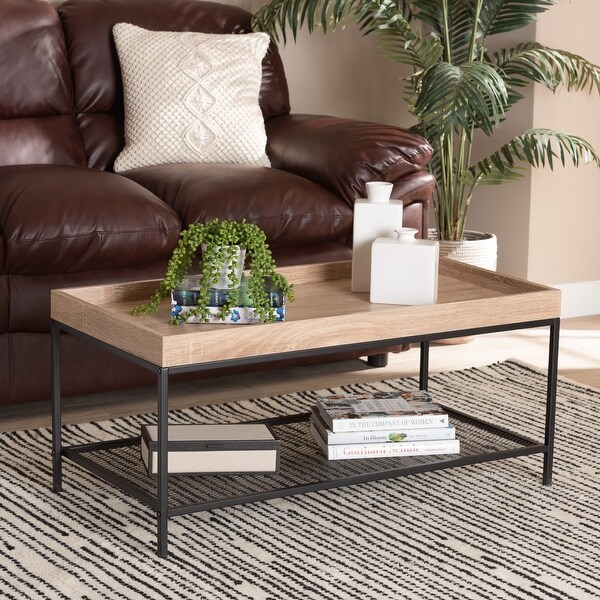 Overton Modern Industrial Oak Brown Finished Wood/ Metal Coffee Table