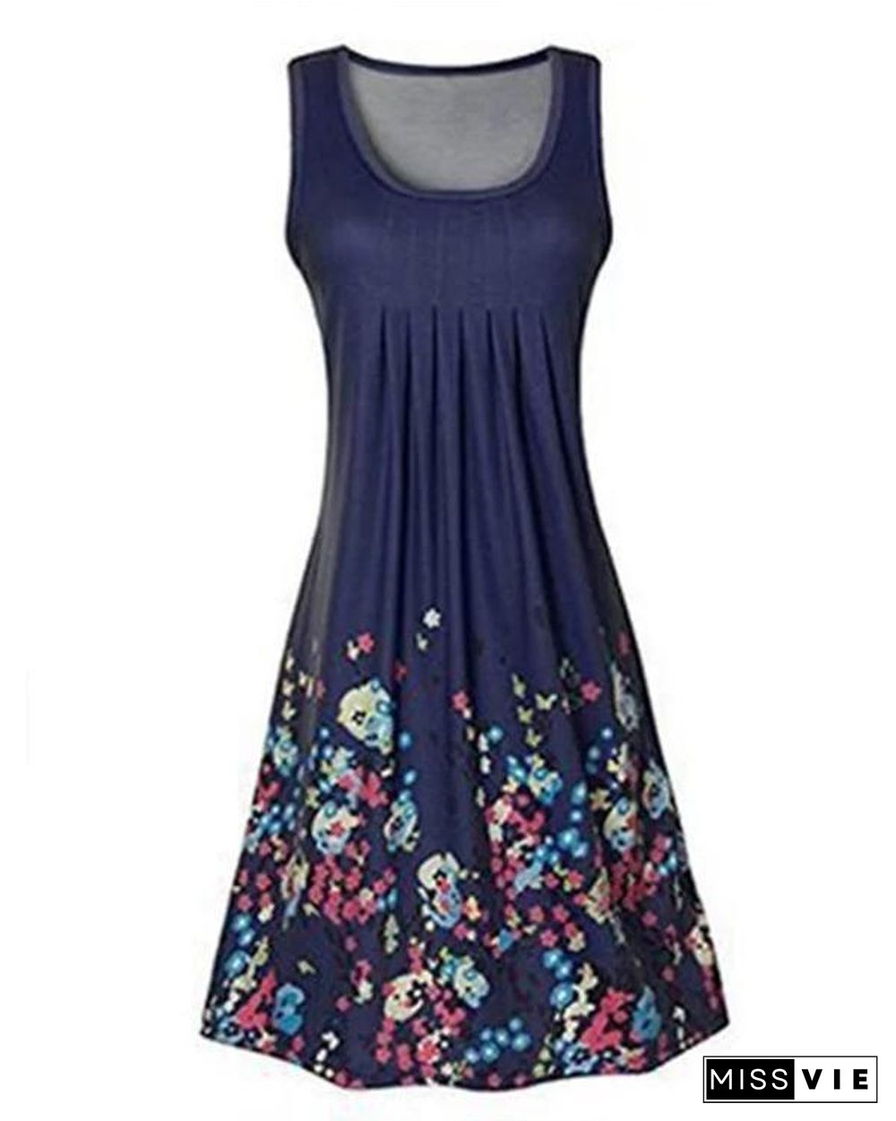 A-line Women Daytime Sleeveless Cotton-blend Painted Floral Floral Dress