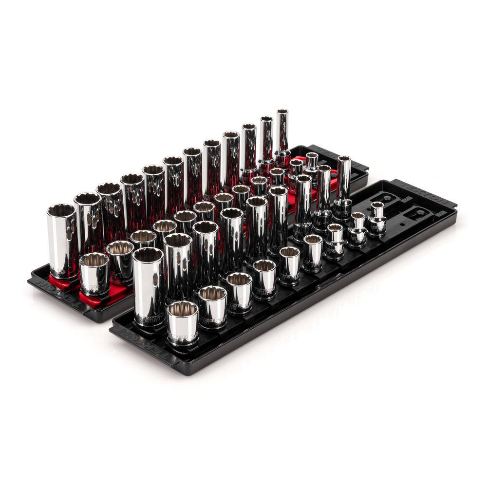 TEKTON 38 in. Drive 12-Point Socket Set with Rails (516 in.-34 in. 8 mm-19 mm) (42-Piece) SHD91219