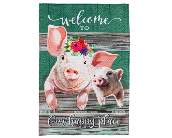 Evergreen Baby and Mama Pig Burlap Garden Flag - 14B10929