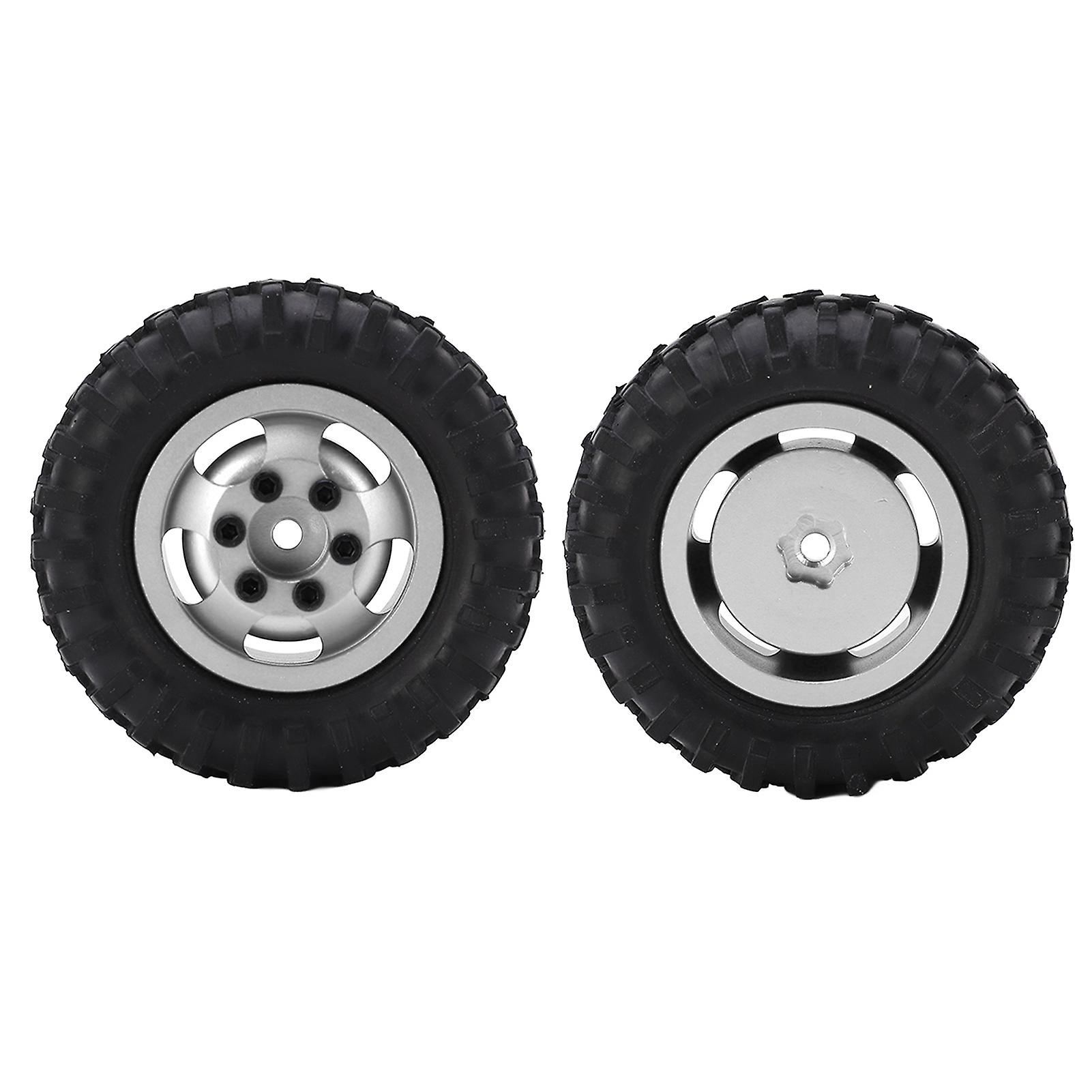 2pcs/set 55mm Metal Wheel Rims Tires Set For Axial Scx24 1/24 Rc Car Wheel Rim Rubber Tyresilver