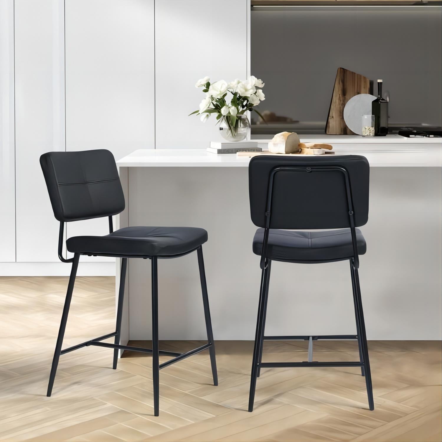 Counter Bar Stools with Metal Legs(Set of 2)， PU Leather