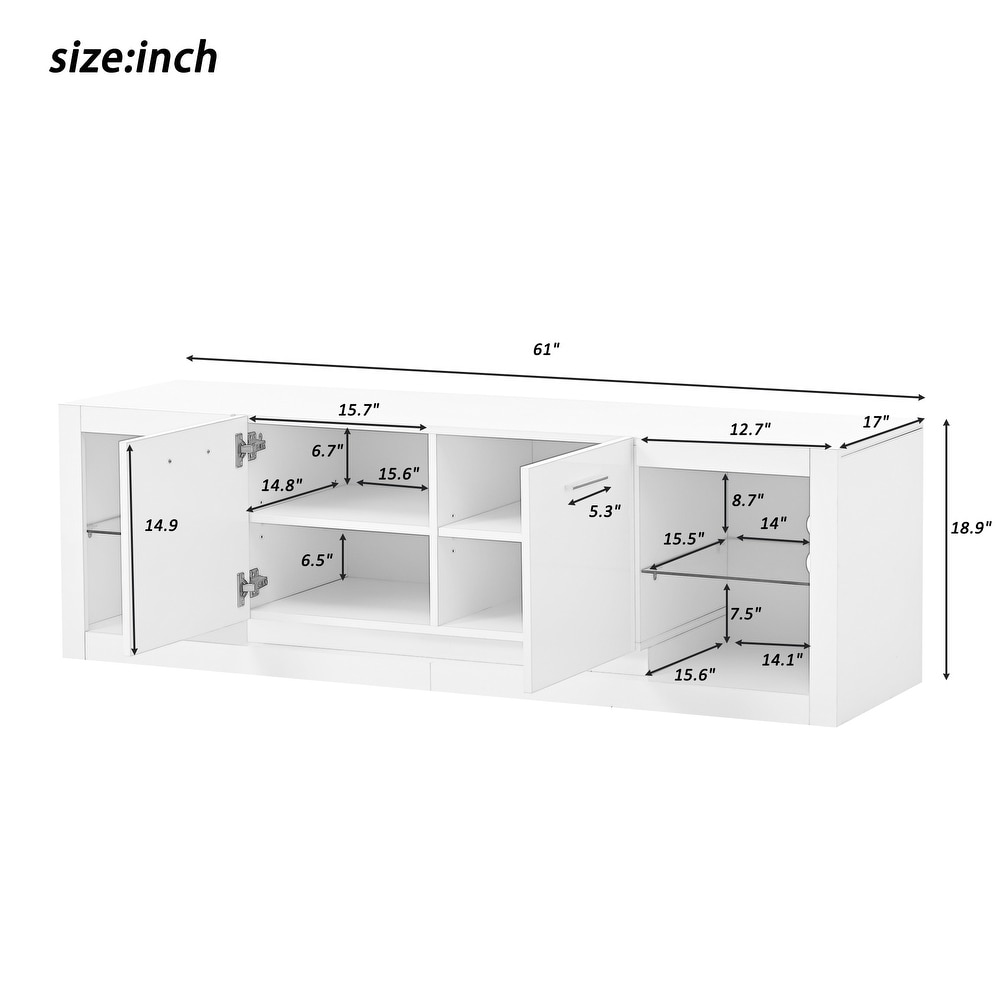 High Gloss TV Stand TV Cabinet with 2 Tempered Glass Shelves and LED Lights Modern Entertainment Center for TVs Up to 70\