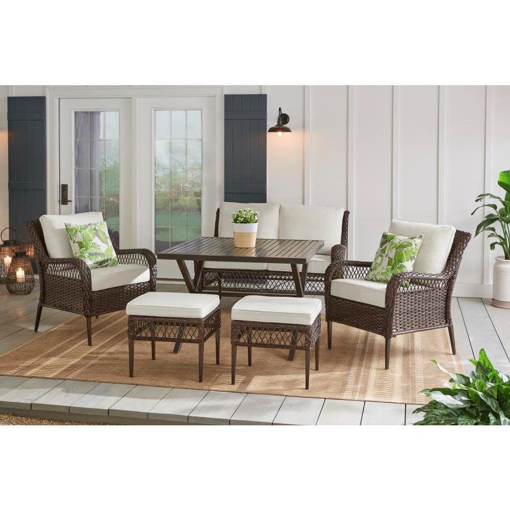 Hampton Bay Bayview 6-Piece Wicker Patio Conversation Set with Beige Cushions 65-18123