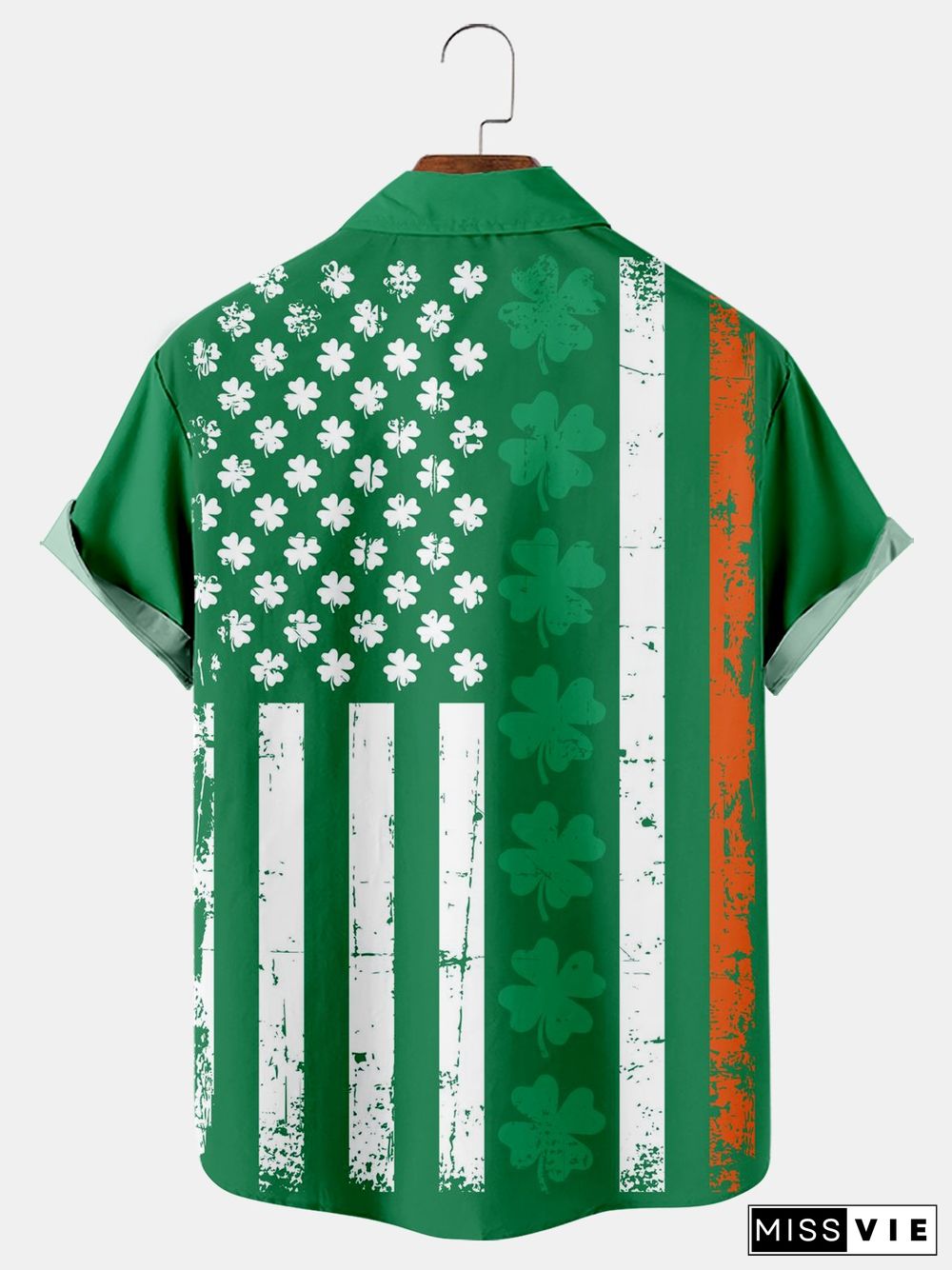 Men's St. Patrick's Day Clover Flag Print Short Sleeve Shirt