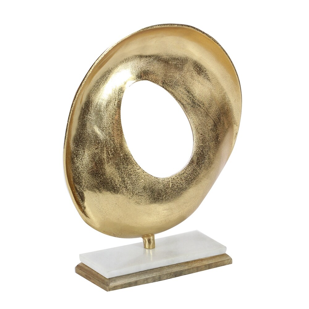 Gold Aluminum Geometric Sculpture with Marble Base   15 x 4 x 17Round