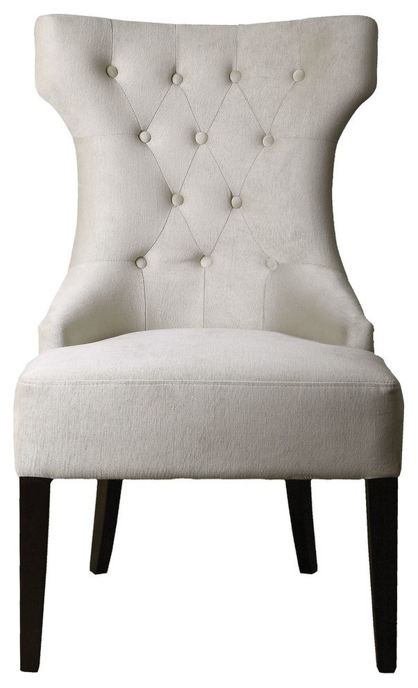 Classic White Velvet Tufted Wing Chair  Plush Contemporary   Transitional   Armchairs And Accent Chairs   by My Swanky Home  Houzz