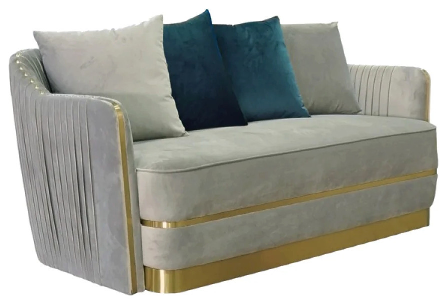 Kallie Modern Gray Velvet and Gold Loveseat   Modern   Loveseats   by Virgil Stanis Design  Houzz