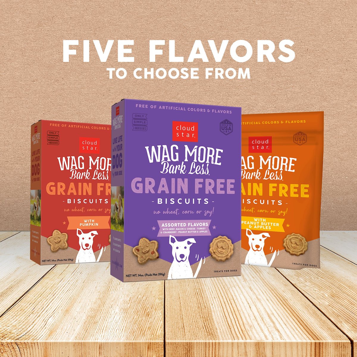 Cloud Star Wag More Bark Less Grain-Free Oven Baked Assorted Flavors Biscuits Dog Treats