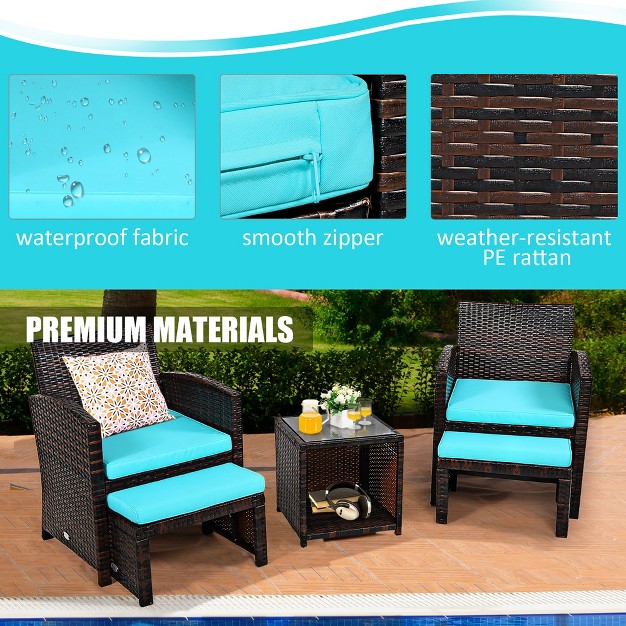 Costway 5pcs Patio Rattan Wicker Furniture Set Sofa Ottoman Cushion Turquoise