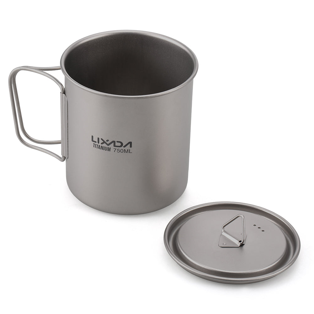 Lixada Ultralight Titanium Cup Outdoor Portable Camping Picnic Water Cup Mug with Foldable Handle 300ml / 350ml / 450ml / 550ml / 650ml / 750ml