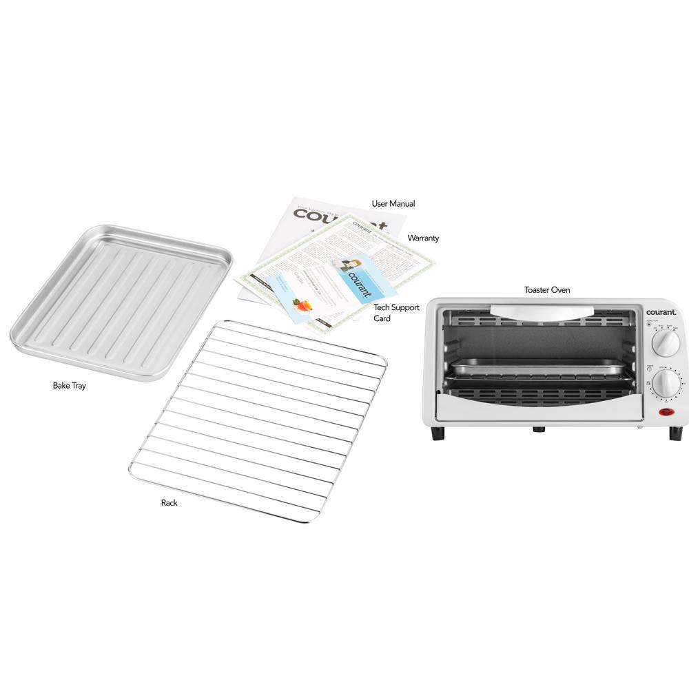 Courant 4-Slice Countertop Toaster Oven Functions to Toast Bake and Broil - White MTO942W974