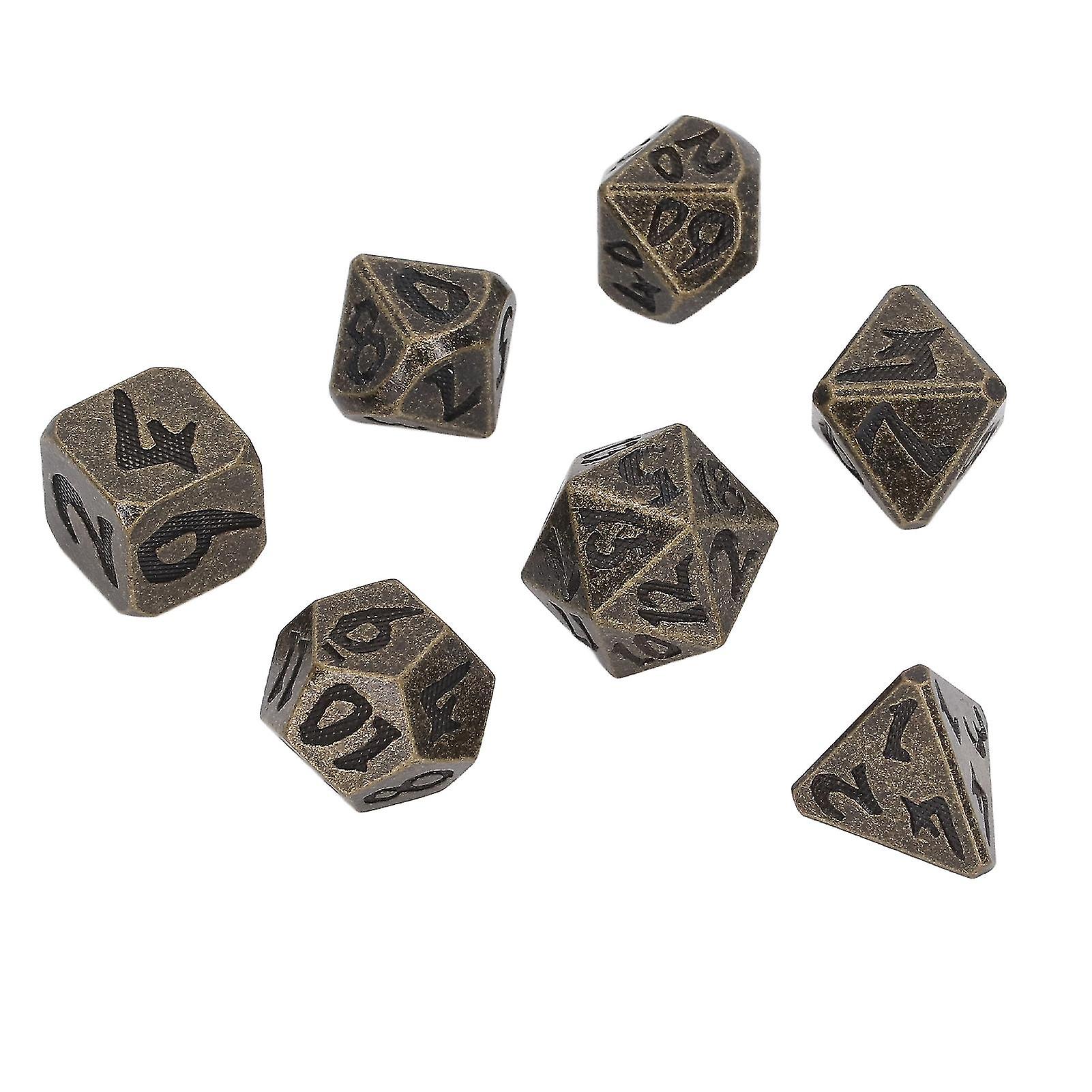 7pcs Polyhedral Dice Clear Numbers Hand Polished Portable Metal Dice Game Dice for Party Board Game