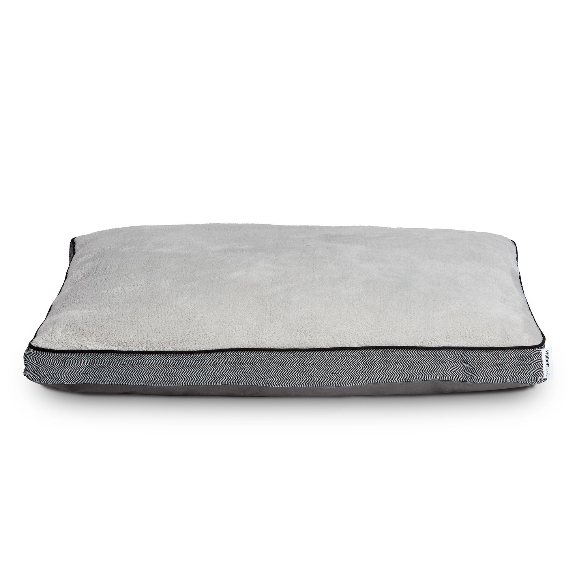 Vibrant Life Deluxe Gusset Pillow Large Dog Bed, Grey Herringbone