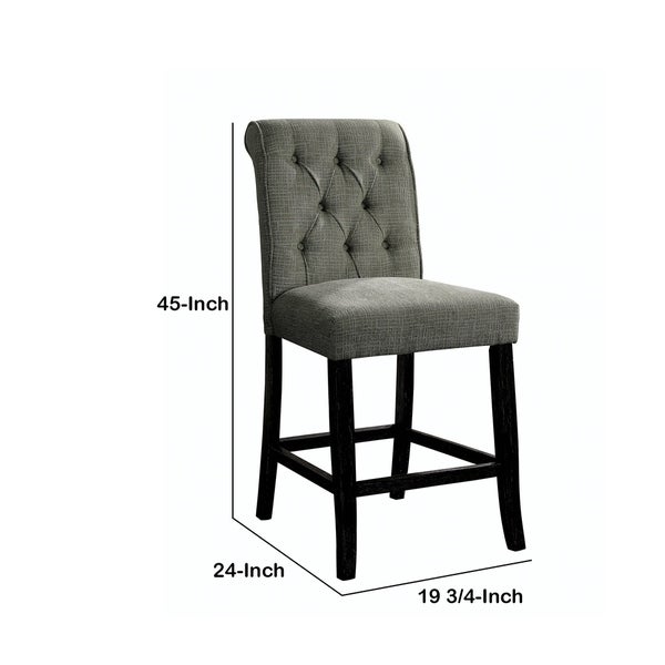 45 Inch Modern Bar Height Chair， Button Tufted Back， Set of 2， Gray