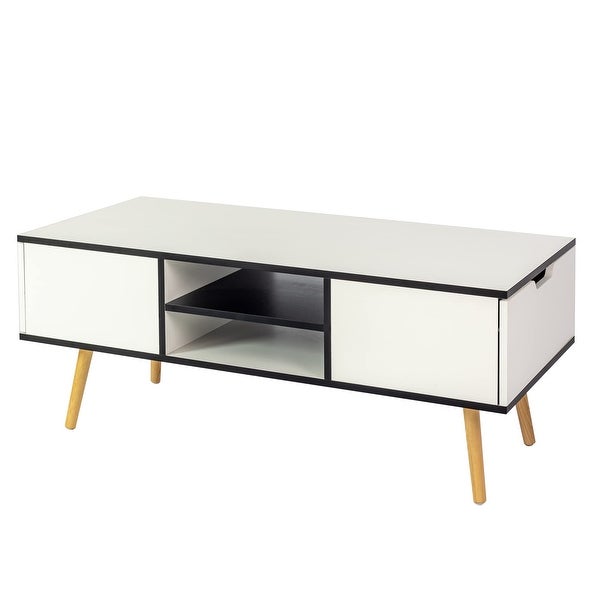 Coffee Table 43.31 INCH Cocktail Table with 2 Drawers Dining Table Entertainment Center Coffee Tables for Living Room