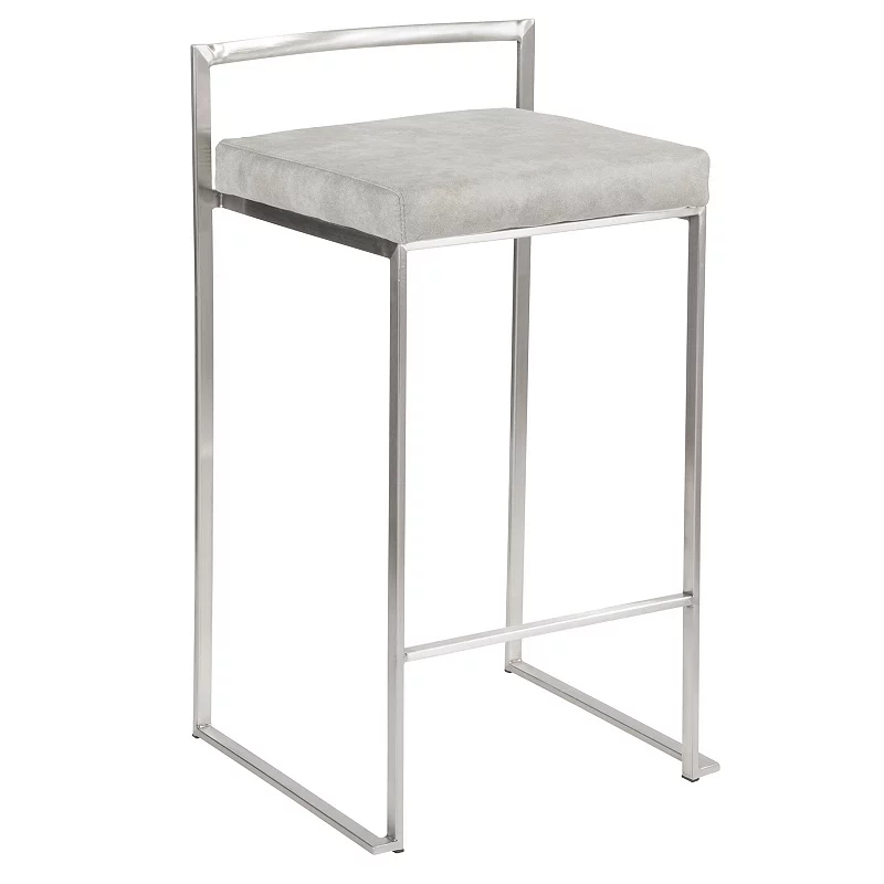 Set of 2 Light Gray and Silver Stacker Counter Stool - 31