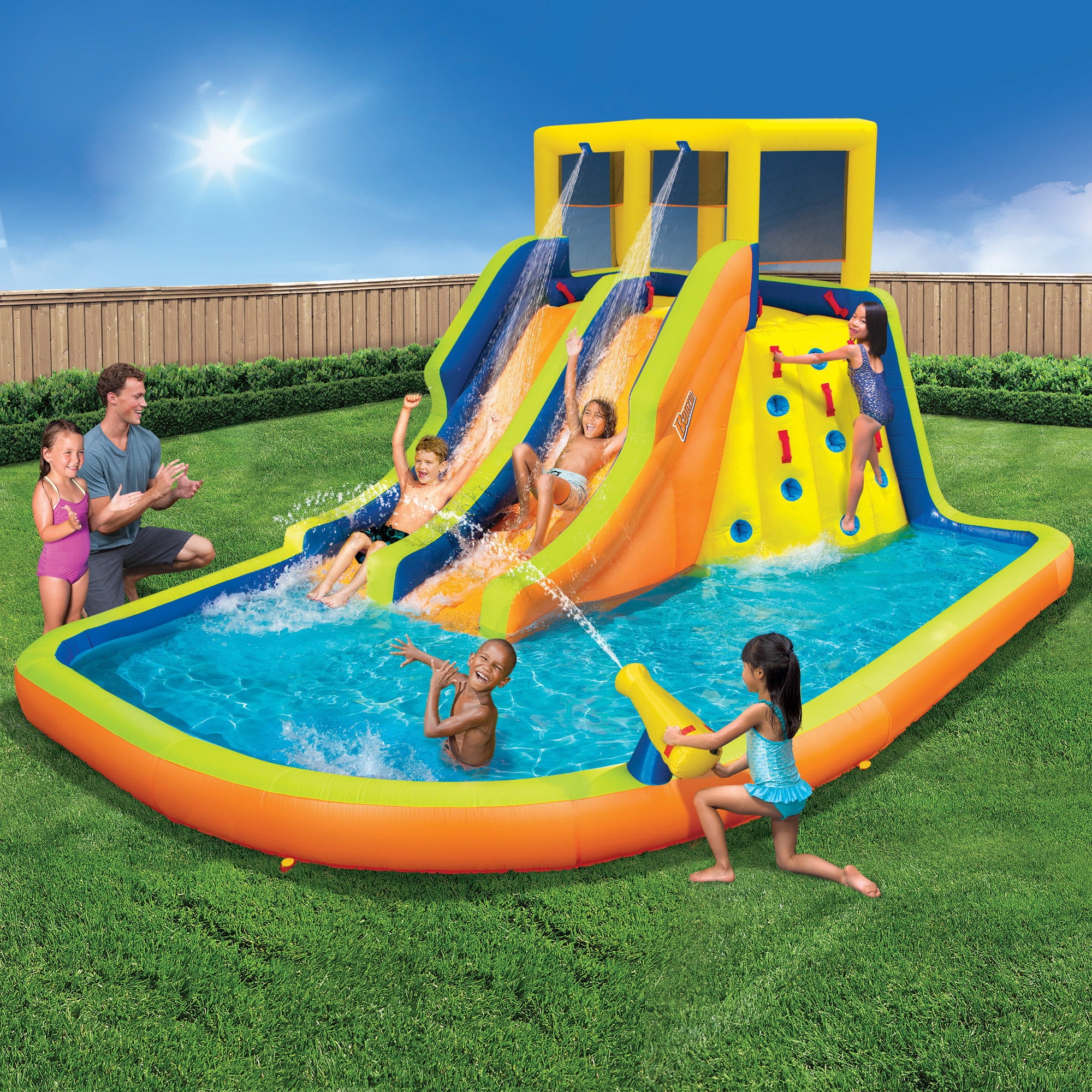 Banzai Double Drench Inflatable Water Park, 15' x11'5" x 8'4"  Outdoor Splash Toy