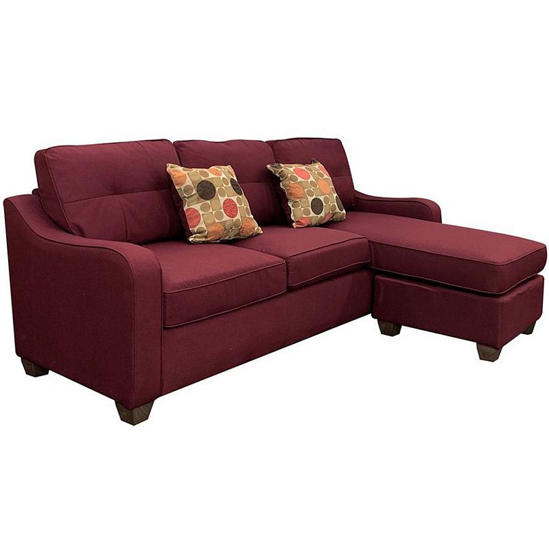 F.c Design Elegant Design Sectional Sofa W/ 2 Pillows Red Linen Comfortable Seating