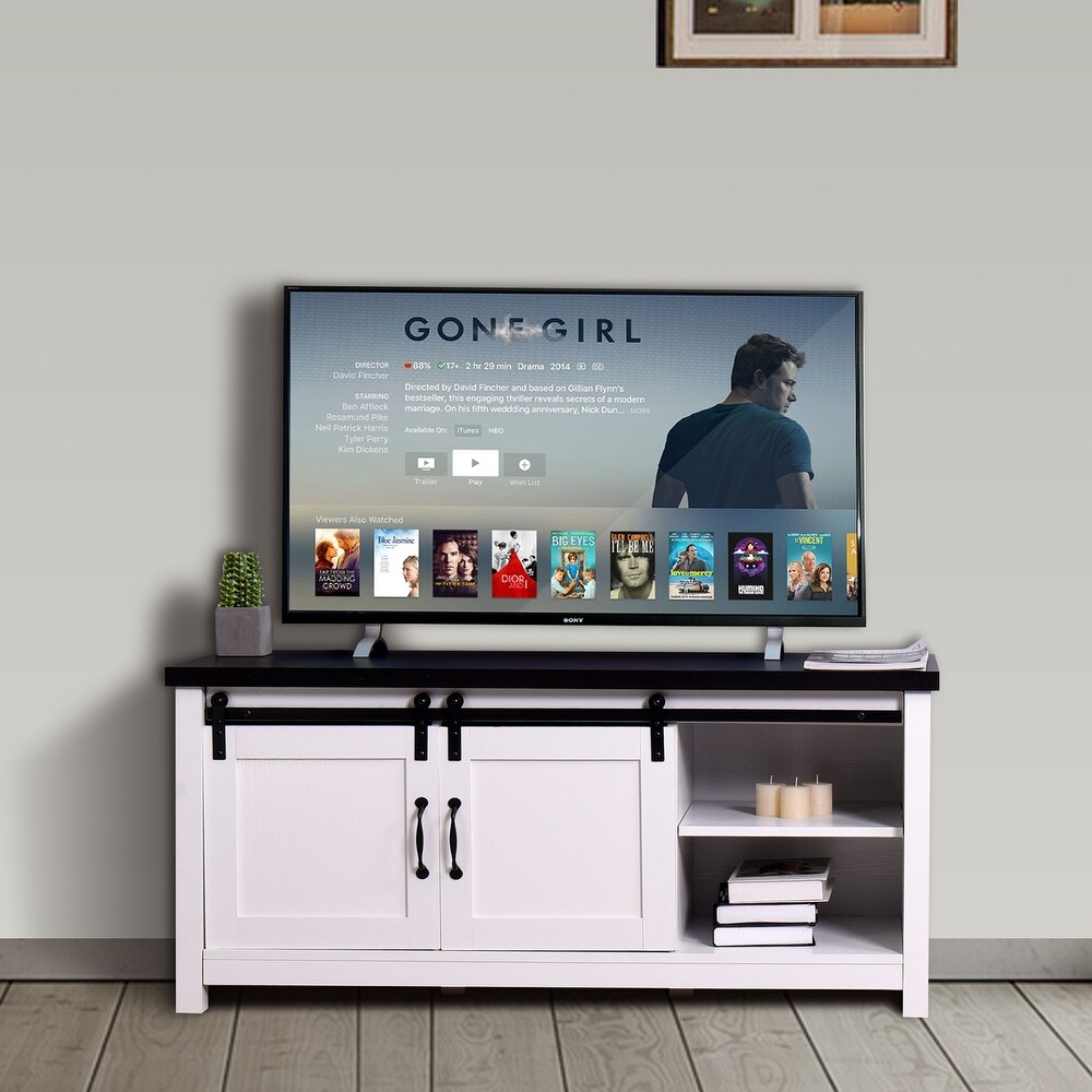 Media Console Table TV Stand with LED Lights White