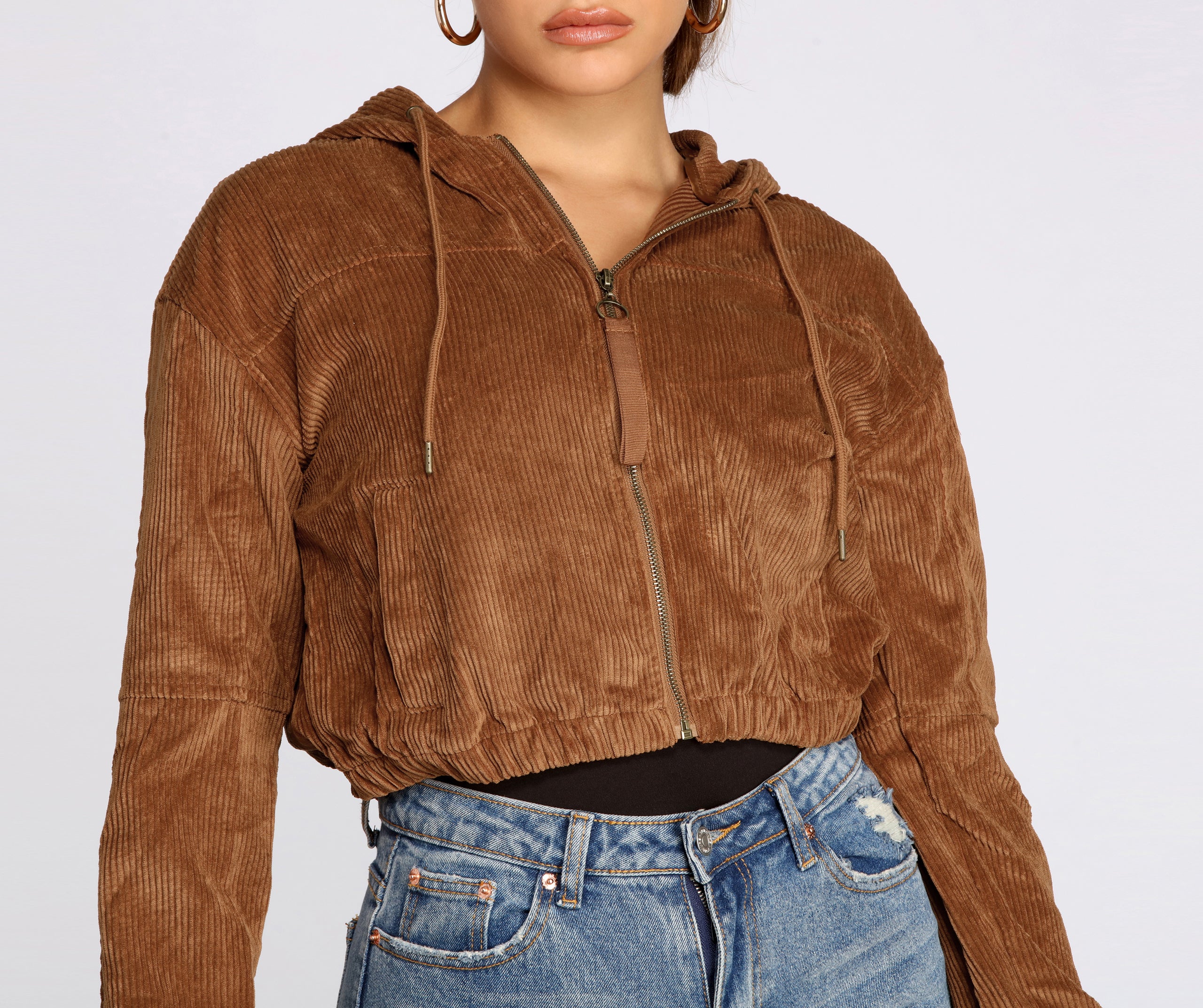 Downtown Doll Cropped Corduroy Bomber Jacket