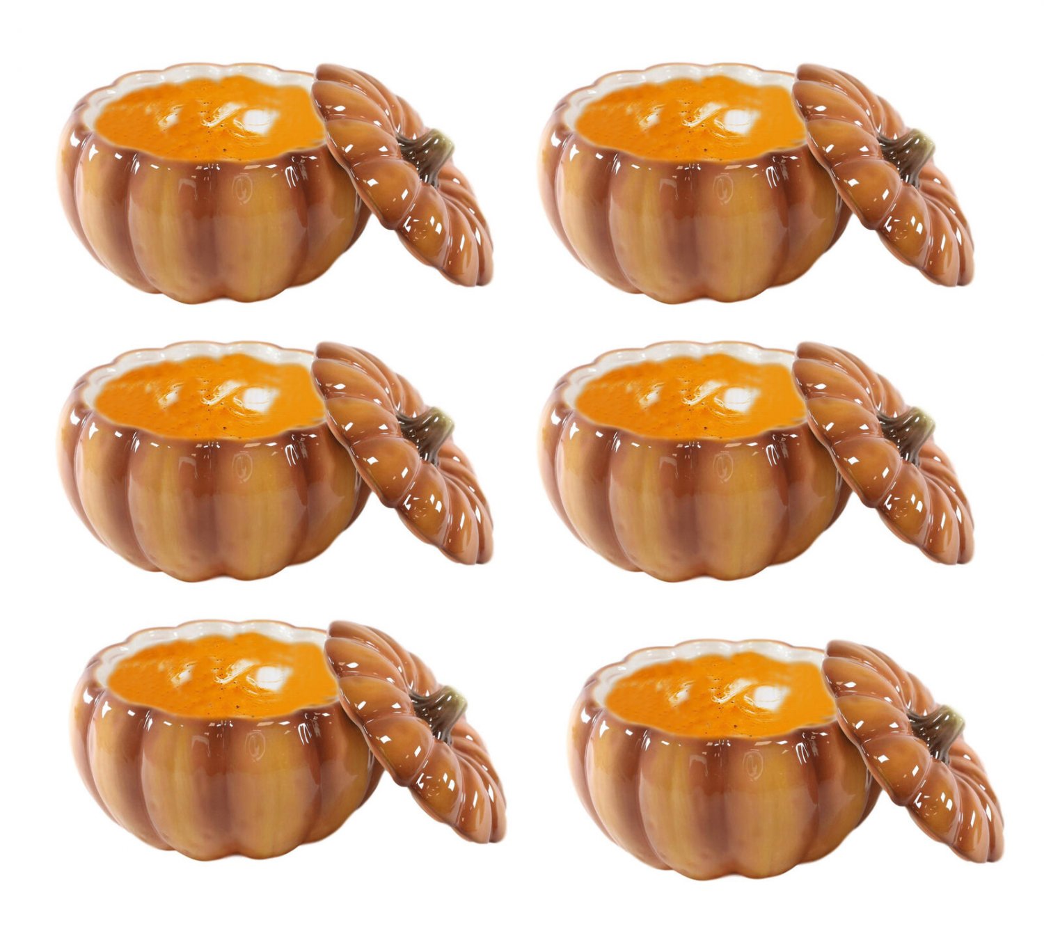 1 Home Kitchen Orange Ceramic Pumpkin Soup Or Dessert Bowl With Lid Set of 6 EBR02