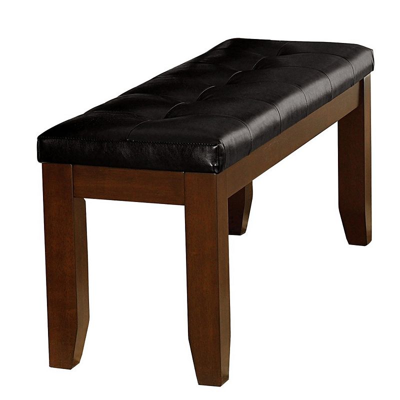 Wood and Bi Cast Vinyl 48 Bench With Tufted Seat， Dark Brown