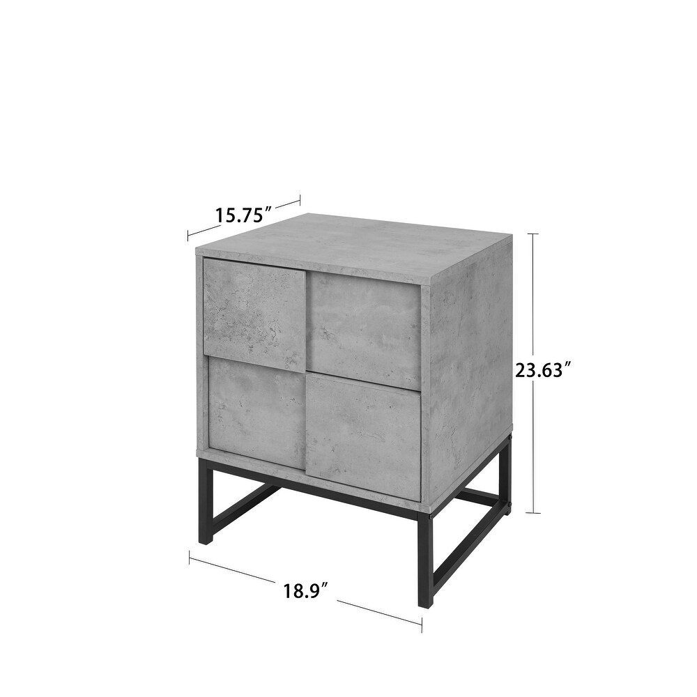 Industrial Style Geometric Design Nightstand with 2 Drawers