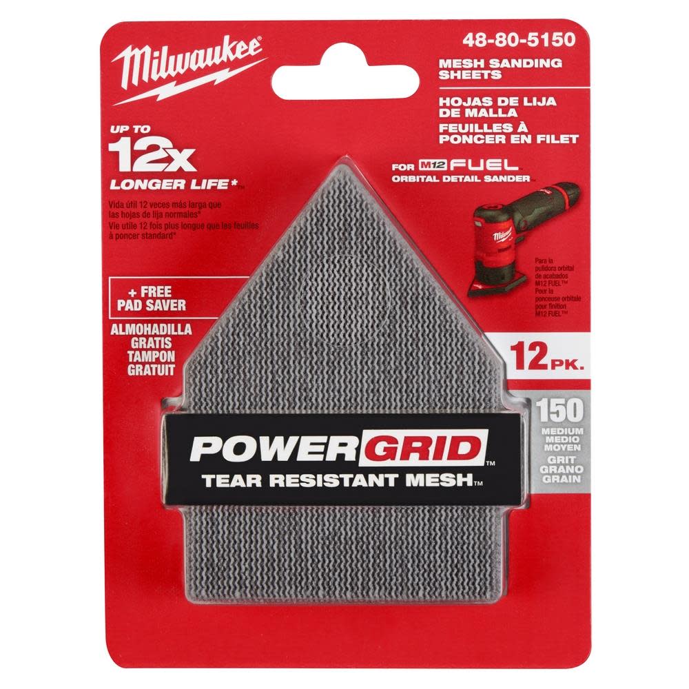 Milwaukee 150 Grit Mesh Sanding Sheets for M12 Orbital Detail Sander 12pk