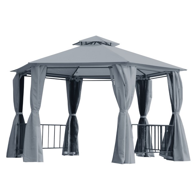 Outsunny 13 x27 X 13 x27 Outdoor Patio Gazebo Canopy Pavilion With Removable Mesh Netting Curtains Double Tiered Roof Uv Protection amp Large Floor Space