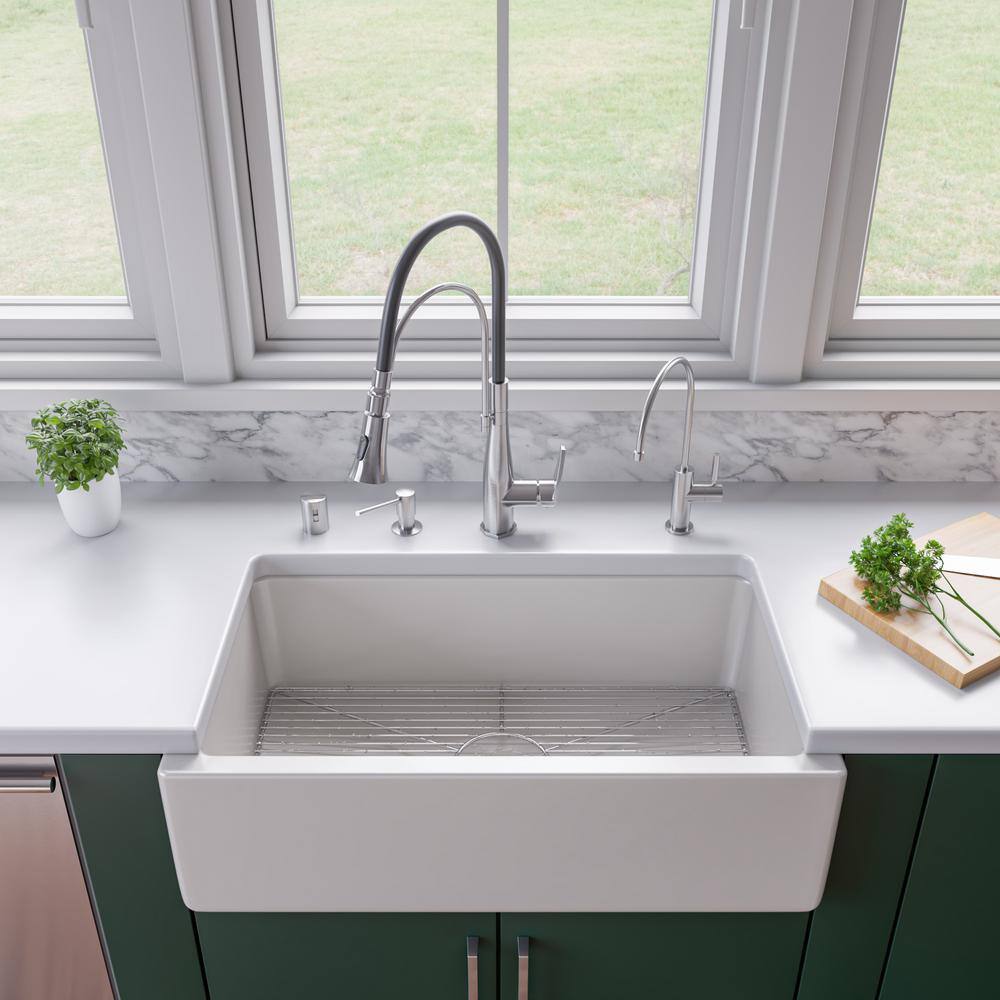 ALFI BRAND Farmhouse Fireclay 33 in. Single Bowl Kitchen Sink in White AB3318HS-W