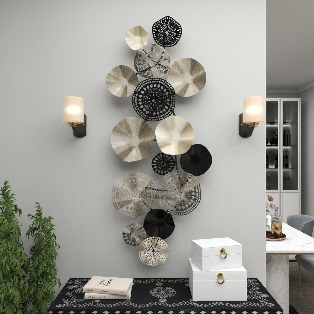 Silver Metal Textured Plate Wall Decor with Black Accents