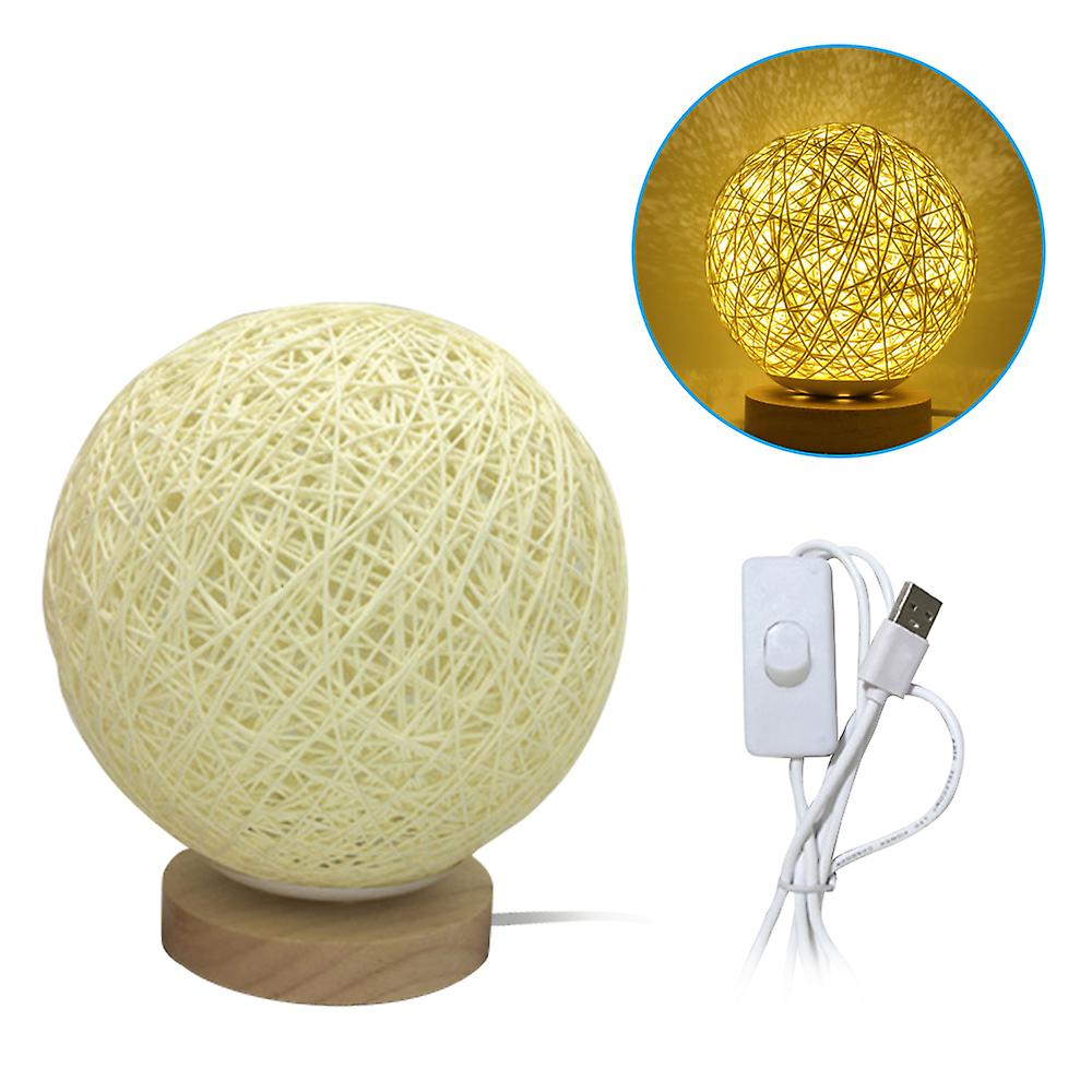 Round Leds Table Moon Lamp Night Lights Usb Ball Lamp Woven Rattan Bedside Desk Lamp For Bedroom Living Room No.253975