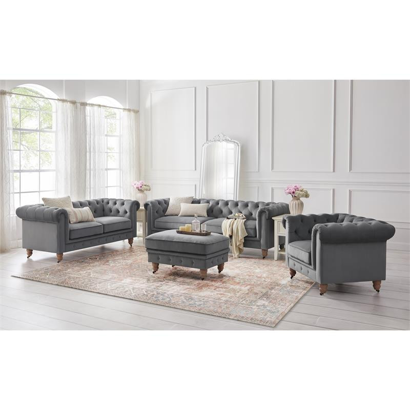 Londynn Club Chair Dark Gray Velvet 42L x 33.5W x 30.3H Button Tufted Rolled Arm   Traditional   Armchairs And Accent Chairs   by Homesquare  Houzz