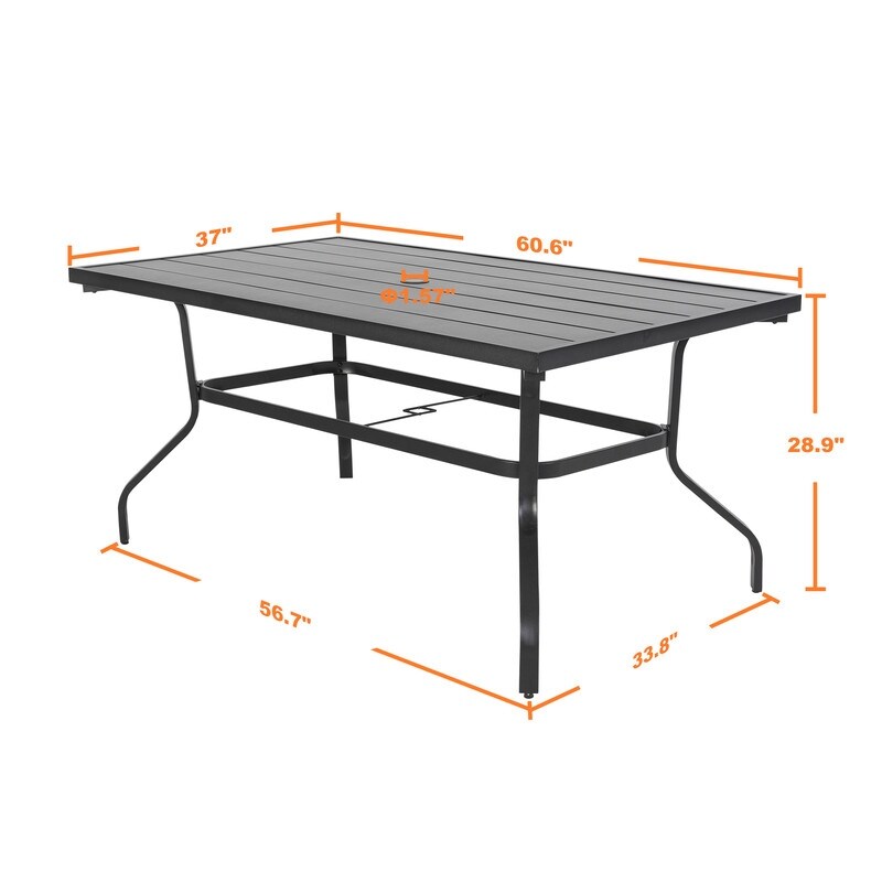 Outdoor Rectangle Powder coated Iron Dining Table with 1.57'' Umbrella Hole   N/A