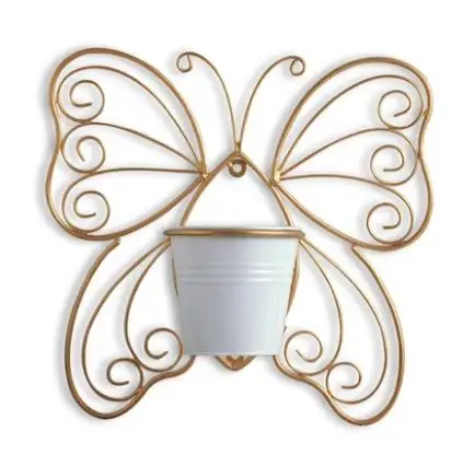 Balcony Outdoor Indoor butterfly shaped Iron wire Wall Metal Hanging Flower Pot Planter Holder