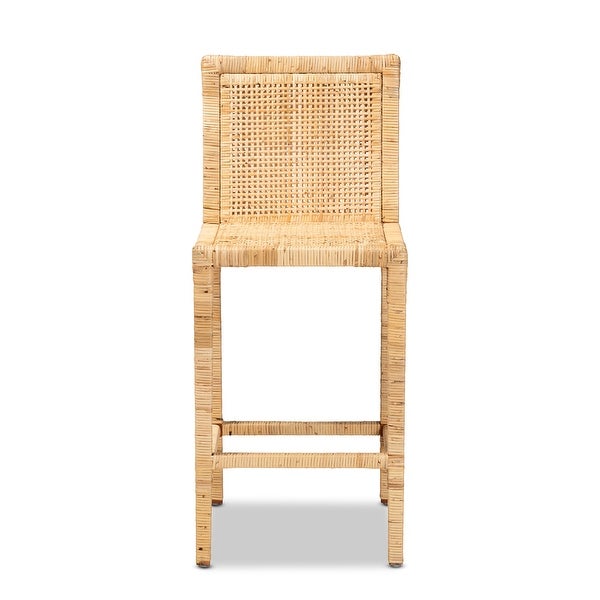 Sofia Contemporary Natural Finished Wood and Rattan Counter Stool