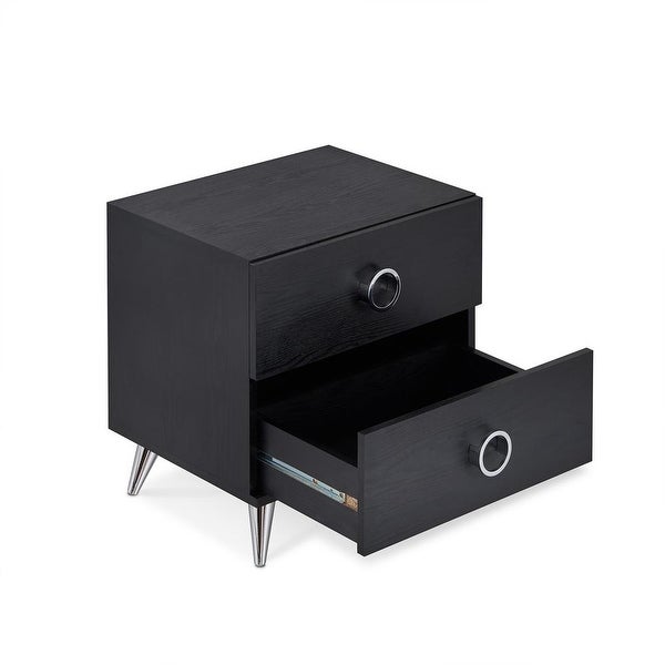 Aoolive Bedroom Nightstand with Drawers Night Table in Black - - 35569461