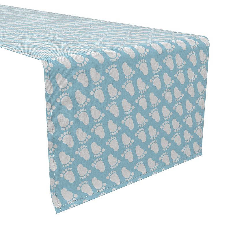 Table Runner， 100% Cotton， 16x90， Baby Blue Foot Prints