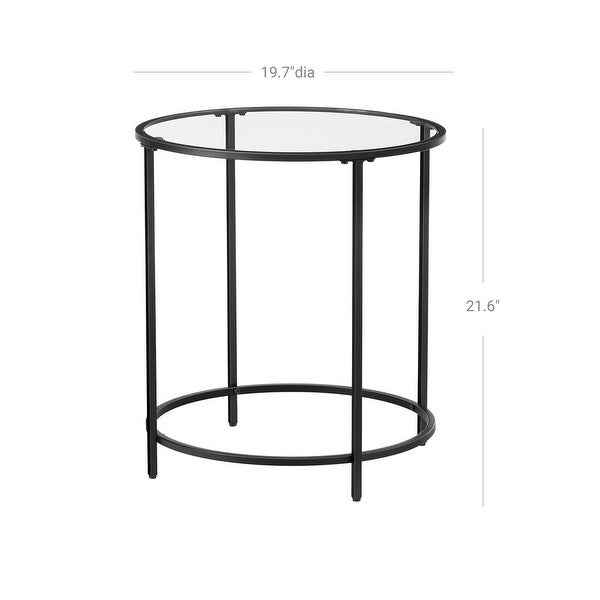 Round Side Table， Glass End Table with Metal Frame， Small Coffee Accent Table， Bedside Table， Modern Style - 19.7