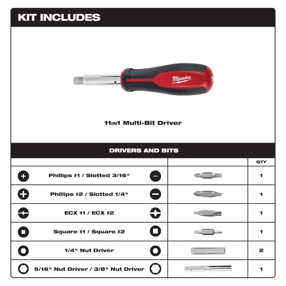 MW 11-in-1 Multi-Tip Screwdriver with ECX Driver Bits 48-22-2760