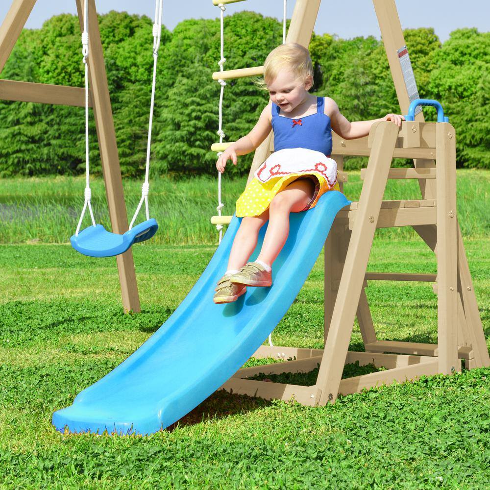 TIRAMISUBEST Outdoor Wooden Swing Set with Slide for Toddlers SWXY000062AAP