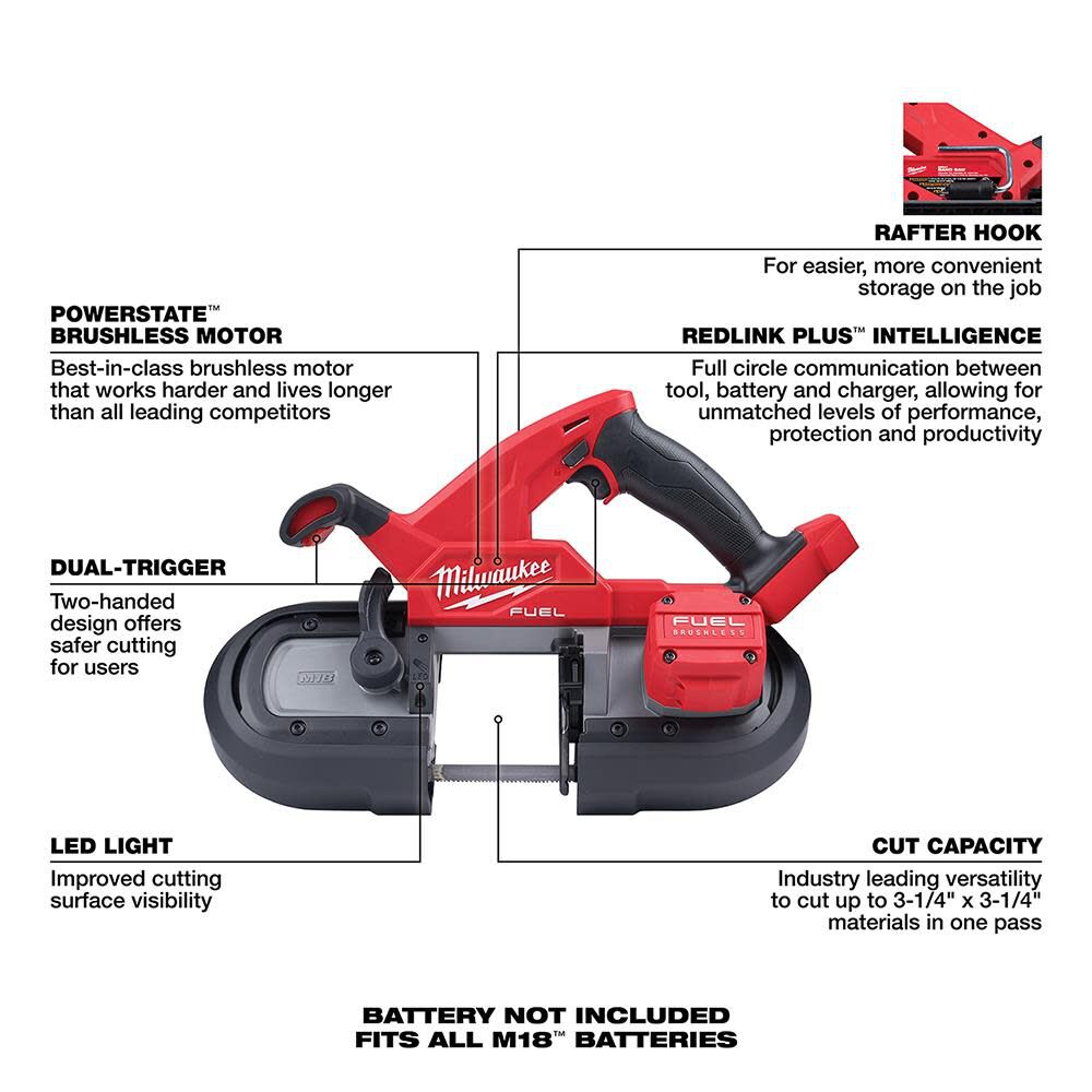 Milwaukee M18 FUEL Compact Dual-Trigger Band Saw Bare Tool 2829S-20 from Milwaukee