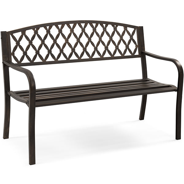 Yaheetech Outdoor Garden Bench with Mesh Back Slatted Seat for Yard, Bronze