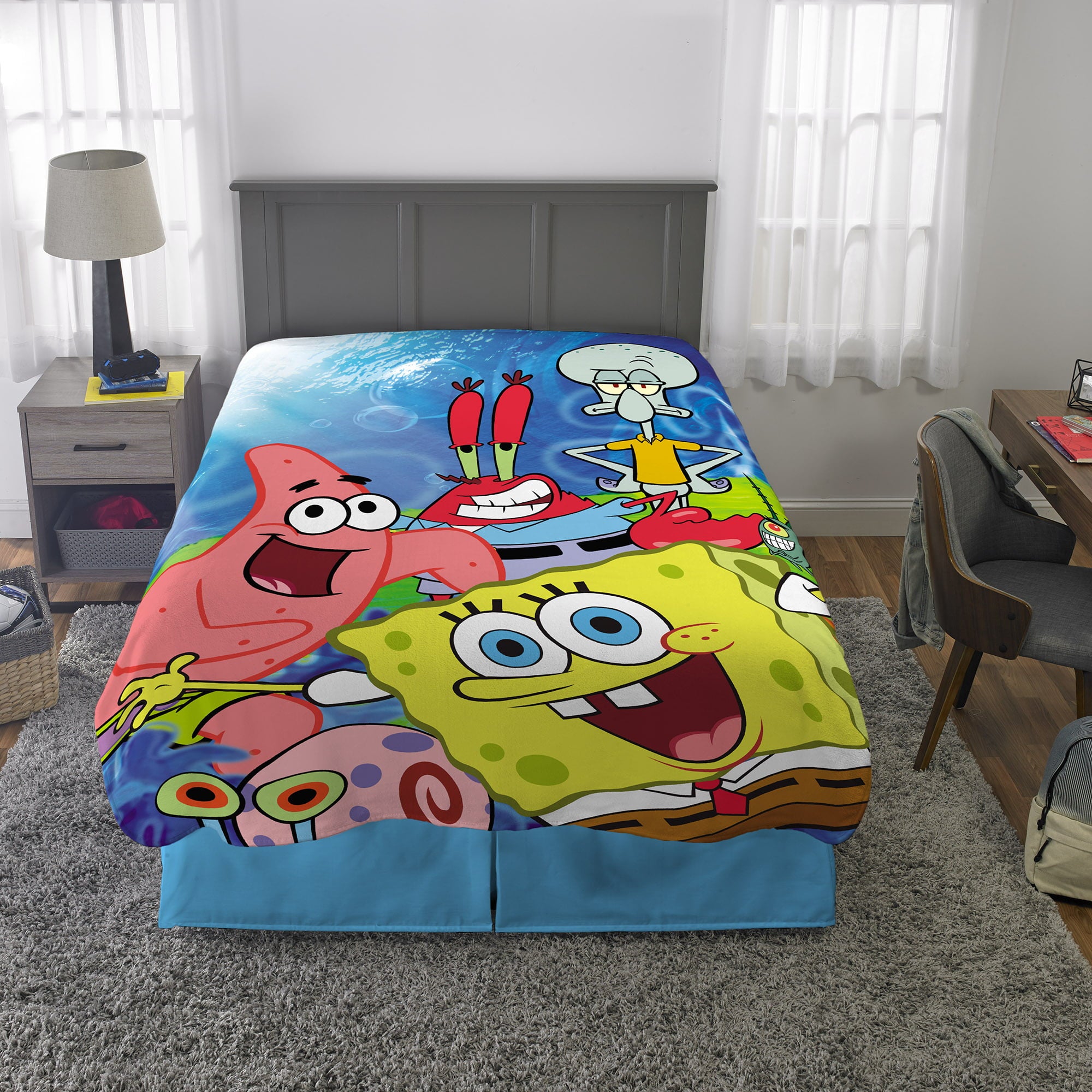 SpongeBob SquarePants Kids Plush Twin/Full Blanket， 62 x 90， Yellow， Nickelodeon