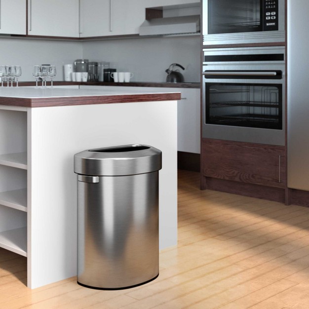 Itouchless Open Top Kitchen Trash Can 18 Gallon Semi round Silver Stainless Steel