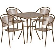 Emma and Oliver Commercial Grade 28 Square Gold Patio Table Set-4 Round Back Chairs